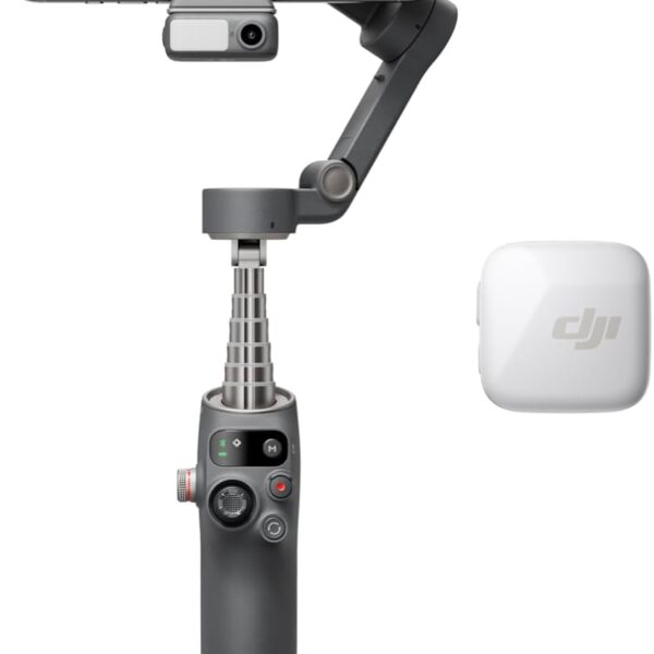 DJI Osmo Mobile 7P + Micro Mini TX – Blanc Arctique | Stabilisateur 3 Axes pour iPhone & Android avec Audio, Lumière & Trépied