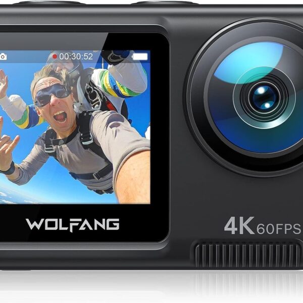 WOLFANG GA400 Caméra Sport 4K 60FPS – Caméra Étanche WiFi Ultra HD avec Télécommande, Grand Angle 170°, Stabilisation EIS & Kit Accessoires