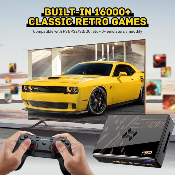 Console de jeu rétro Kinhank Super Console X5 PRO avec plus de 16 000 jeux, système d'exploitation Android 12.0, émulateur, sortie 8K UHD, Wi-Fi 6, Bluetooth 5.0, SATA 3.1, AV1, Rock Chip RK3588S, Gigabit Ethernet, manette sans fil