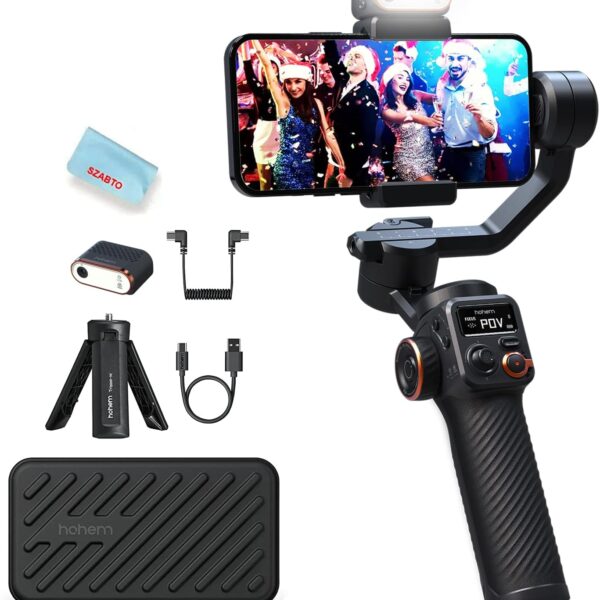Hohem iSteady M6 - Stabilisateur 3 Axes pour Smartphone avec Lumière de Remplissage AI, Écran OLED 0,91", Compatible iPhone & Android, Charge jusqu’à 400g